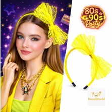 Markaon 80’ler 90’lar Neon Sarı Dantel Taç Fiyonklu