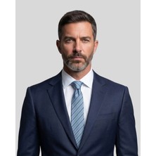 1001 Kravat Çizgili Klasik Mavi Kravat - 8 cm genişliğinde