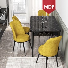 Canisa Concept Kor Serisi, 70X114 Açılabilir MDF Mutfak Masa Takımı, Siyah Mermer Masa ve 4 Sandalye