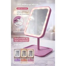 Lumindra Şarjlı LED Makyaj Aynası Dokunmatik Ayarlı 3 Renk Işıklı Masa Aynası Mor