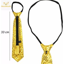 Markaon Altın Renk Pul Payetli Işıltılı Parti Kravatı 33 cm