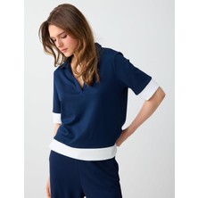 Jimmy Key Lacivert Polo Yaka Truvakar Kol Modal Örme Bluz