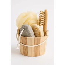 Ulu Pazarlama Rustik Ahşap Kovada Spa Bakım Seti - Doğal Lif ve Masaj Araçları