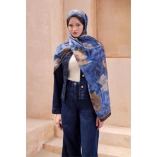 Belli Fresh Çiçek Desen Siyah Mavi Sanda Şal 1362 - 54