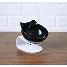 Ulu Pazarlama Standlı Kedi Kafalı Mama Kabı - Siyah Tekli