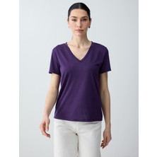 Jimmy Key Mor V Yaka Kısa Kollu Modal Örme Tişört