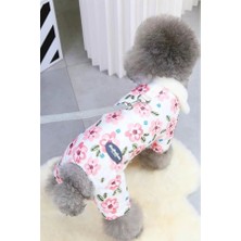 Zurafa Shop Beyaz Renk Çiçek Figürlü Su Geçirmez Kalın Tüylü Astarlı Xxl Köpek Mont