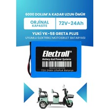 Electroll Yuki Yk-58 Greta Plus Batarya (Standart Kapasite) Lifepo4 72V 24AH Elektrikli Motosiklet Bataryası