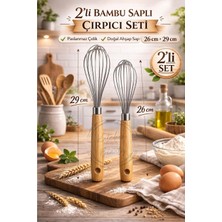 PremiumPort 2'li Bambu Saplı Paslanmaz Çelik Çırpıcı Seti, Pratik Yumurta ve Sos Karıştırıcı
