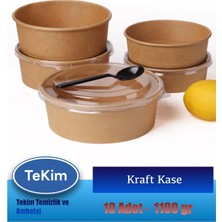 PremiumPort 1100 cc Kraft Karton Kapaklı Kase Salata ve Makarna 10'lu Set