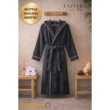 Layvera Erkek-Kadın Antrasit Bornoz | %100 Pamuk-Kapüşonlu-Biyeli-Cepli-Siyah