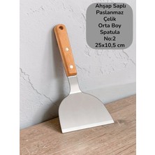 Multiamo Ahşap Saplı Paslanmaz Orta Boy Çelik Spatula/Börek Hamburger Tatlı Kazıcıyı Baklavacı Spatula No:2
