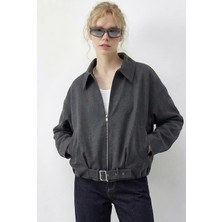 Shade Kadın Oversize Kemer Detaylı Fermuarlı Astarlı Bomber Ceket