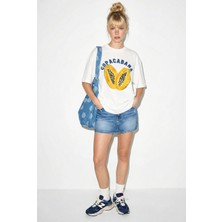 Shade Kadın %100 Pamuk Bisiklet Yaka Papaya Baskılı Oversize T-Shirt