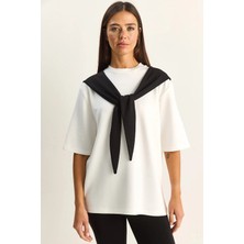 Shade Kadın Şal Detaylı Oversize Basic T-Shirt