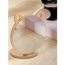 Ulu Pazarlama Ahşap Standlı Kedi Ayna - Masa Üstü Makyaj Aynası