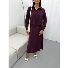 Vesantia Kadın Mürdüm Gömlek Elbise Takım