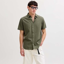 Jack & Jones Jack&jones Breeze Linen Blend Erkek Haki Klasik Yaka Gömlek