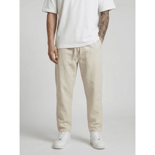 Danger Erkek Beli Lastikli Bağcıklı Pamuk Keten Görünümlü Pantolon Bej