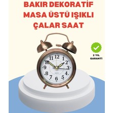 Sayarmarkt Metal Bronz Nostaljik Masa Saati Alarmlı Büyük Boy Sessiz Mekanizmalı