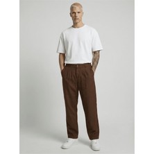 Danger Erkek Beli Lastikli Rahat Kesim Keten Pantolon Kahverengi