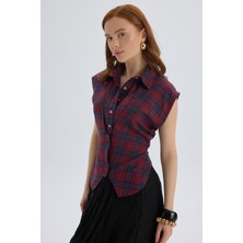 Mai Frenzy Ekoseli Bordo Kısa Gömlek