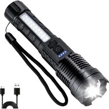 Ulu Pazarlama Şarjlı El Feneri, 2000 Lümen, Suya Dayanıklı, Metal Kasa