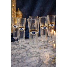 PremiumPort 6'lı Kristal Cam Nazar Göz Kahve Yanı Bardağı, 150ML, Şık ve Dayanıklı