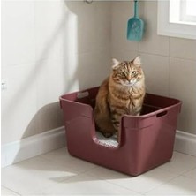 Ulu Pazarlama Yarı Açık Bordo Kedi Tuvaleti 54X40X32 Cm, Rahat Kullanım