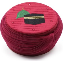 Sarıkhane Hac Umre Sarığı – Bordo Kumaş – Bordo Takke – Yuvarlak Sarım – Mekke-Medine – 7 Metre
