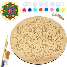 Ulu Pazarlama Art Inside Çiçek Mandala Ahşap Boyama Tuval Seti Hediye Hobi Kiti 20 cm