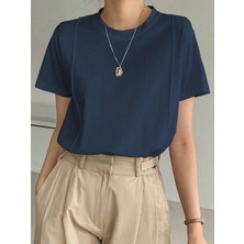 Tarz Cool Kadın Kısa Kollu Çizgi Detaylı Basic Tişört Süprem Kumaş Yazlık Rahat T-Shirt