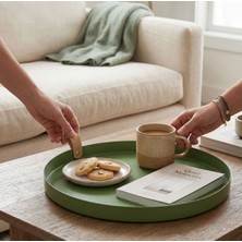 PremiumPort Yuvarlak Metal Dekoratif Tepsi, Orta Sehpa Düzenleyici, Modern Servis Tepsisi