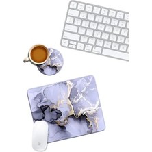 Ulu Pazarlama Gri Mermer Desenli Mouse Pad ve Bardak Altlığı Seti