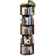 Ulu Pazarlama Modern Dekoratif 360° Döner Kitaplık, Ahşap Tasarım ve 5 Raf