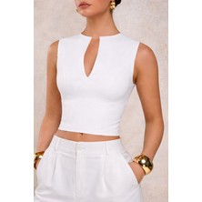 Tarz Cool Kadın Derin V Yaka Atlet Esnek Kumaş Crop Üst