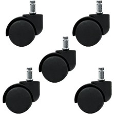 Ulu Pazarlama Sempre 5'li Set Ofis Sandalye Tekerleği - Parke ve Halı Dostu Çizilmez Yumuşak Doku - Sessiz 360° Döner, Ağır Hizmet Tipi Yedek Ofis Koltuğu Tekeri - Standart Geçmeli Montaj (Siyah)