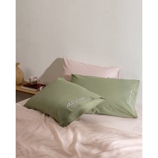 Madame Coco Soleil %100 Pamuk 2'li Yastık Kılıfı - Haki/beyaz