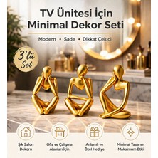 Nevhan Sanat Minimal İnsan Figürü 3’lü Set Gold – TV Ünitesi ve Salon Dekoru İçin Modern Biblo