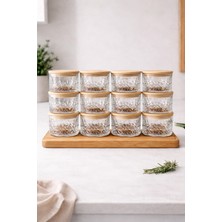 PremiumPort Bambu Kapaklı 12'li Cam Kahvaltılık Çerezlik Seti, 260 ml