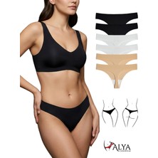Alya Underwear Lazer Kesim Dikişsiz Tanga Külot, Seamless String 6'lı Paket ( 2 Adet Siyah, 2 Adet Ekru, 2 Adet Ten ) M