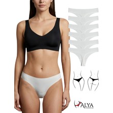 Alya Underwear Lazer Kesim Dikişsiz Tanga Külot, Seamless String 6'lı Paket ( 6 Adet Ekru ) L