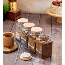 MODA OZY 4'lü 1000ML Cam Kahve Kavanoz Seti-4 Adet Origami Kaşık-21 Adet Şeffaf Içecek Etiket Tabakası Hediye
