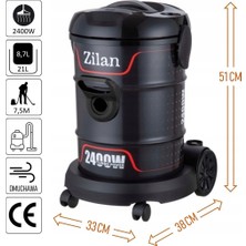 Zilan ZLN2006 Profesyonel Elektrikli Torbasız Süpürge | 2400W | 21L | Üfleme Fonksiyonu