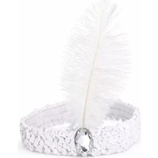 Najmaddin Beyaz Tüylü Retro Çarliston Saç Bandı - 70-80-90’lar Parti Tacı