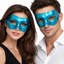 Najmaddin Metalize Parlak Parti Maskesi Turkuaz Mavi Renk 16X7 cm