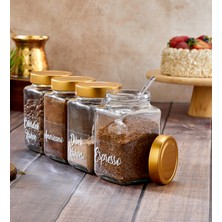 MODA OZY 4'lü 1000ML Cam Kahve Kavanoz Seti-4 Adet Origami Kaşık-21 Adet Şeffaf Içecek Etiket Tabakası Hediye