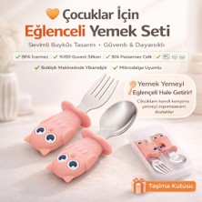 Jojobebek  Baykuş Figürlü Premium Çocuk Bpa Free Silikon Sap Paslanmaz Çelik Uçlu Çatal-Kaşık Set 9+ Ay (Pembe Renk)