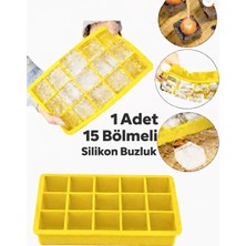 Evolis Kitchen 1ADET 15 Bölmeli Büyük Boy Silikon Buz Kalıb-Kare Buzluk Kokteyl Sunum Buz Kalıbı Et Suyu Saklama