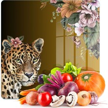 Decovetro Cam Kesme Tahtası ve Sunumluk Kare Tropik Leopar Desenli 30 x 30 cm
